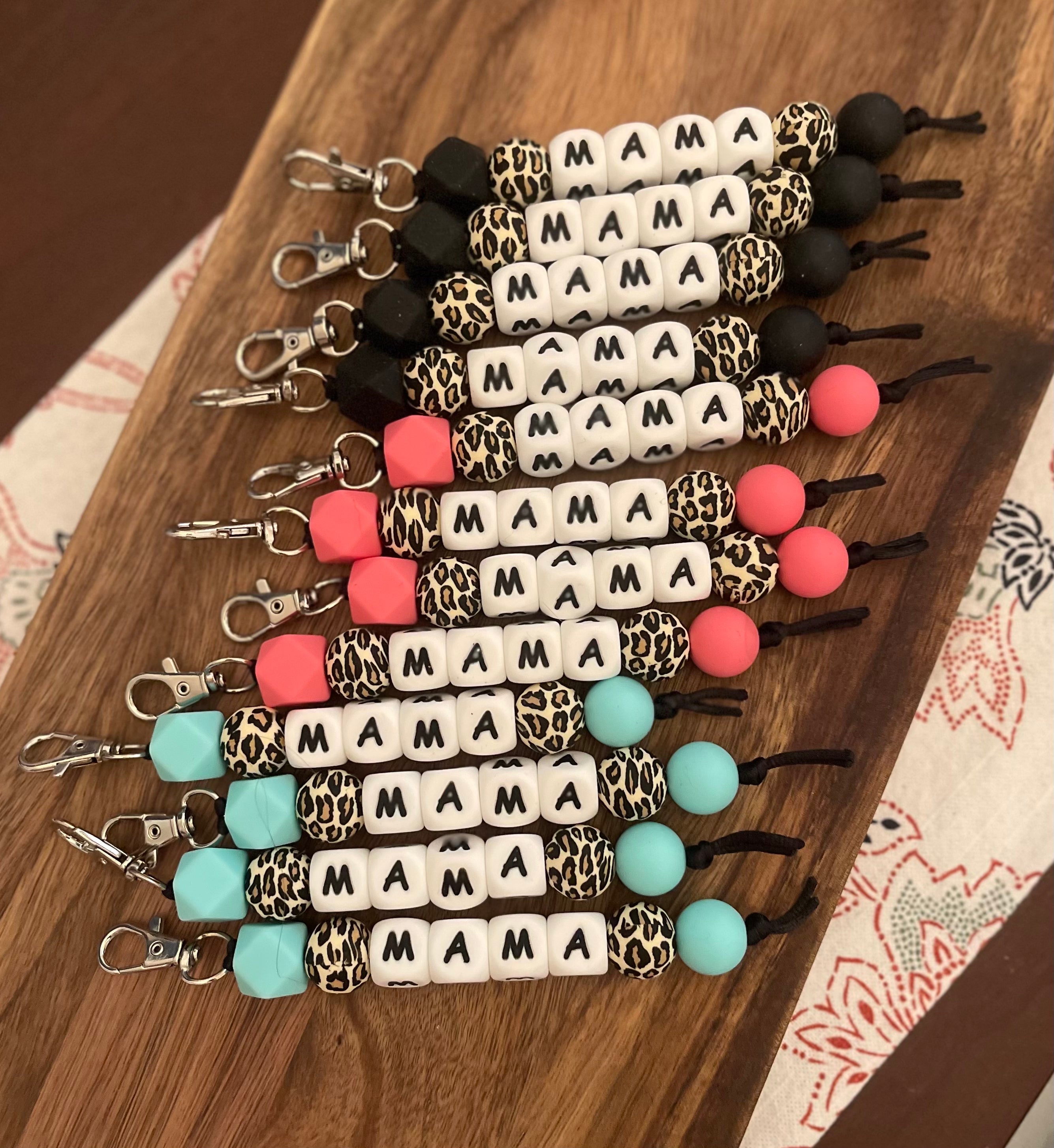 MAMA Leopard Silicone Beaded Key Fob Asst Colors