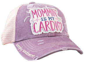 Distressed Pony Tail / Messy Bun Hat Mommin is my Cardio by Simply Southern